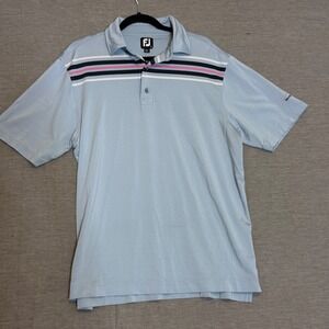 FootJoy Golf Polo Shirt Mens Sz L Light Blue Striped Embroidered
